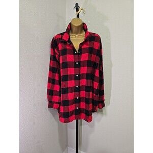 Eddie Bauer Red Black Buffalo Plaid Flannel Snap Shirt Womens Sz 2x Lodge Cabin